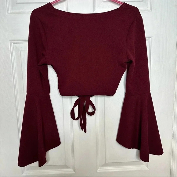 Shein EZwear Bell Sleeve Self-Tie Crop Top Burgundy  Size Medium - Picture 12 of 16